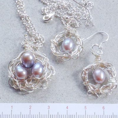 handmade jewellery made in Australia bird's nest pendant and earrings set